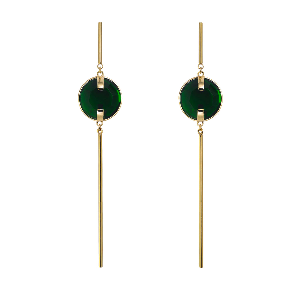 Pendant earrings with green crystals