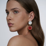 Earrings with mother of pearl and red agate