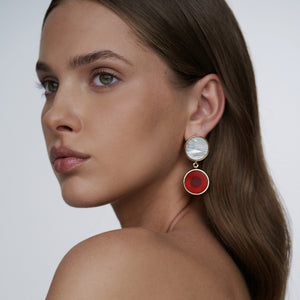 Earrings with mother of pearl and red agate