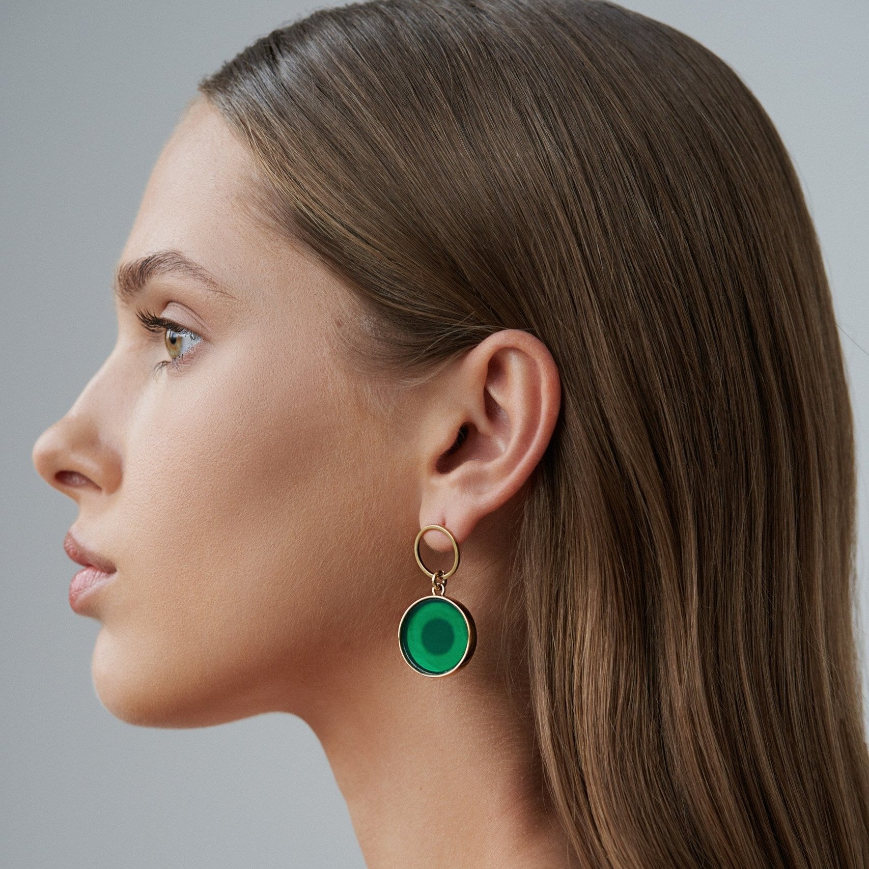 Circle earrings with blue stripe agate