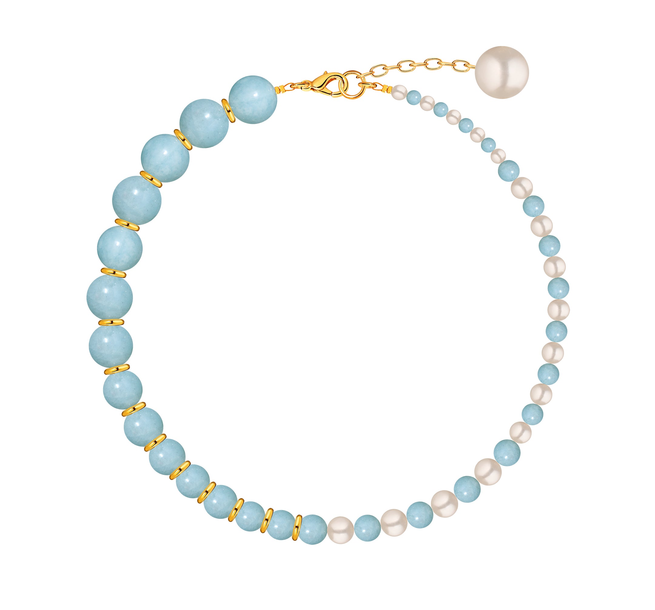 Necklace with aquamarine and pearls