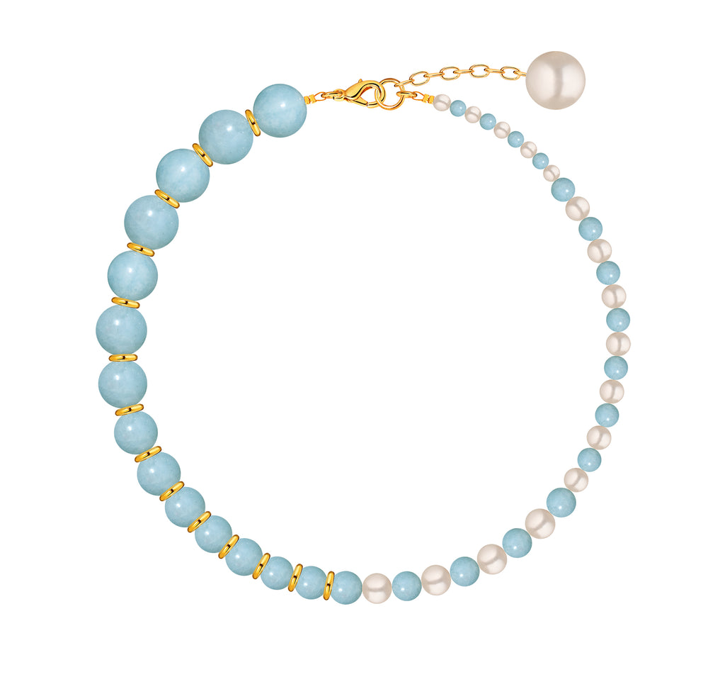 Necklace with aquamarine and pearls