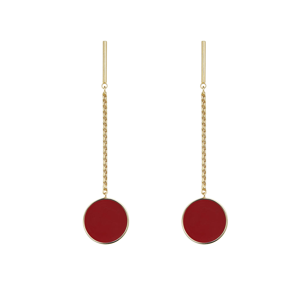 Long earrings with red agate