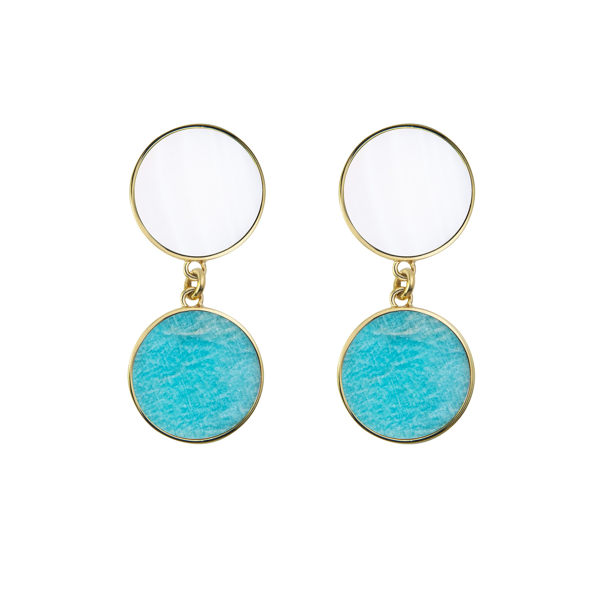 Earrings with mother of pearl and amazonite