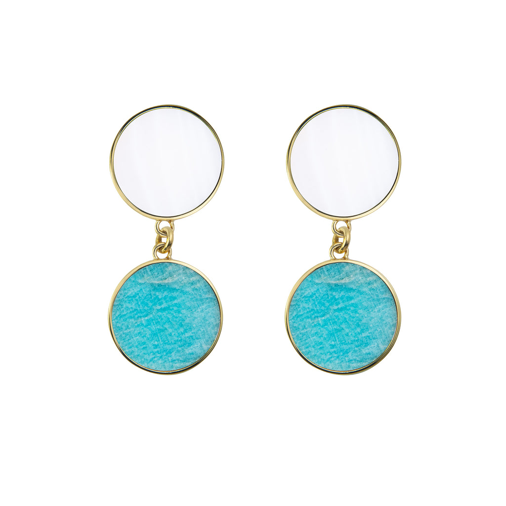 Earrings with mother of pearl and amazonite