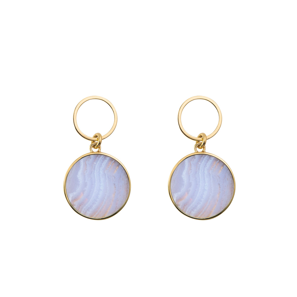 Circle earrings with blue stripe agate